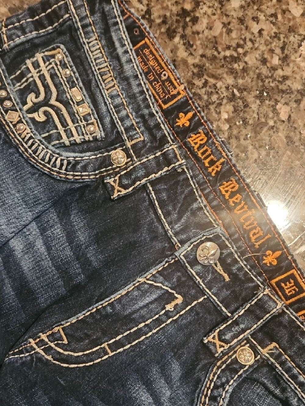 Rock Revival Men's Dark Blue Slim Straight Jeans with Contrast Stitching - Picture 2 of 2